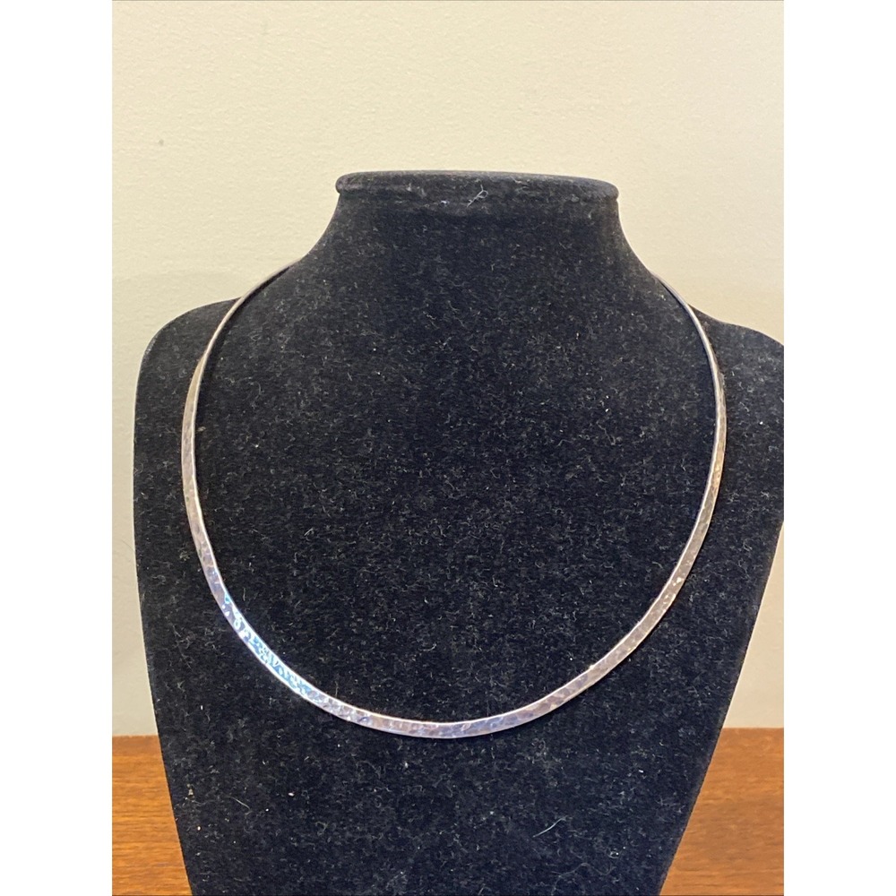 Vintage 925 Sterling Silver Hammered Torc Collar Necklace 18" Hook Close 20 gm